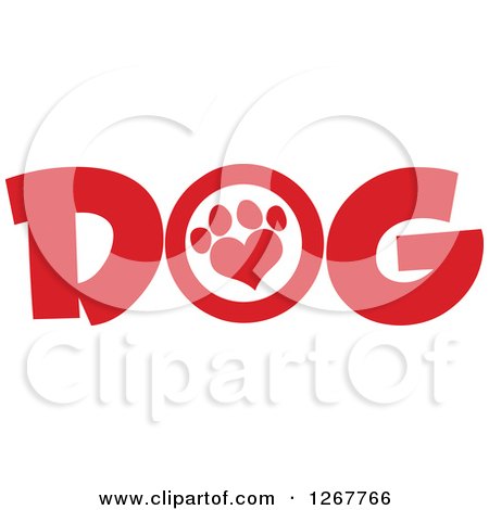 Clipart of Red Dog Text with a Heart Shaped Paw Print - Royalty Free Vector Illustration by Hit Toon