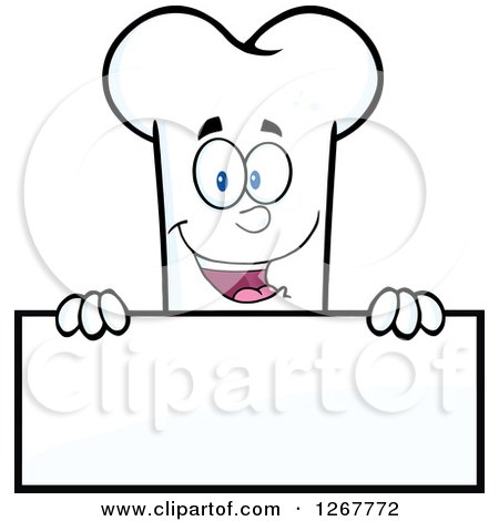 Clipart of a Happy Cartoon Bone Character over a Blank Sign - Royalty Free Vector Illustration by Hit Toon