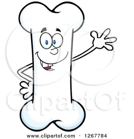 Clipart of a Happy Cartoon Bone Character Waving - Royalty Free Vector Illustration by Hit Toon