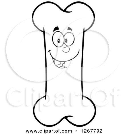Clipart of a Black and White Happy Laughing Cartoon Funny Bone Character - Royalty Free Vector Illustration by Hit Toon