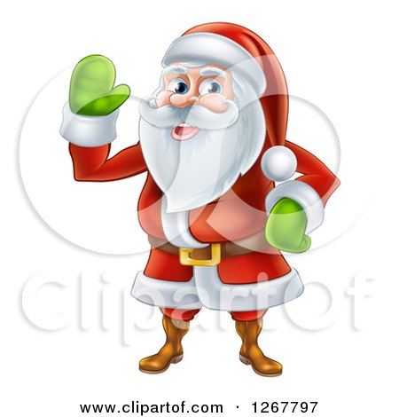 Clipart of a Friendly Waving Santa - Royalty Free Vector Illustration by AtStockIllustration