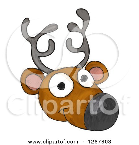Clipart of a Happy Sketched Reindeer Face - Royalty Free Vector Illustration by AtStockIllustration