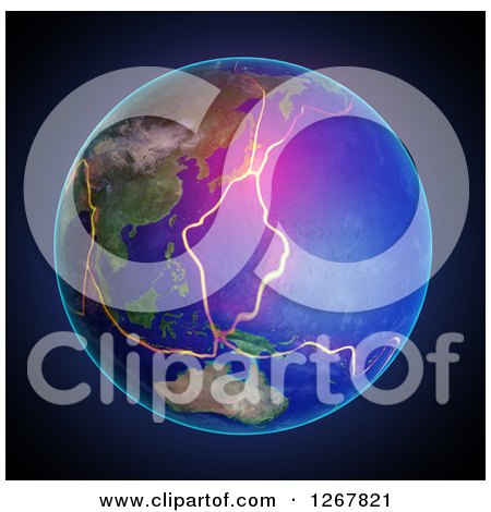 Clipart of a 3d Earth with Glowing West Pacific Fault Line Tectonic Plates in the East Asia - Royalty Free Illustration by Mopic