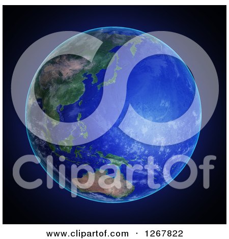 Clipart of a 3d Earth Featuring Eastern Asia and the Pacific Ocean on Black - Royalty Free Illustration by Mopic