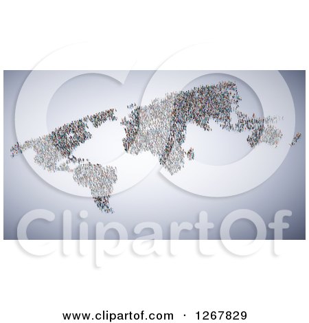 Clipart of a World Map Formed of People over Gray Shading - Royalty Free Illustration by Mopic