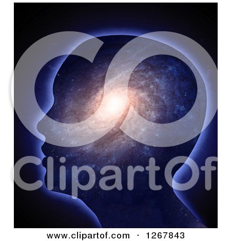 Clipart of a 3d Silhouetted Head with a Spiral Galaxy Inside - Royalty Free Illustration by Mopic
