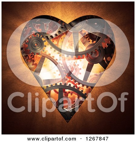 Clipart of a 3d Gear Cog Heart in Orange Tones - Royalty Free Illustration by Mopic