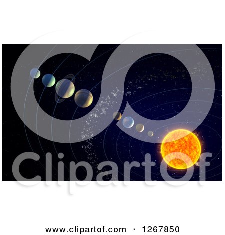 Clipart of a 3d Solar System and the Asteroid Belt - Royalty Free Illustration by Mopic