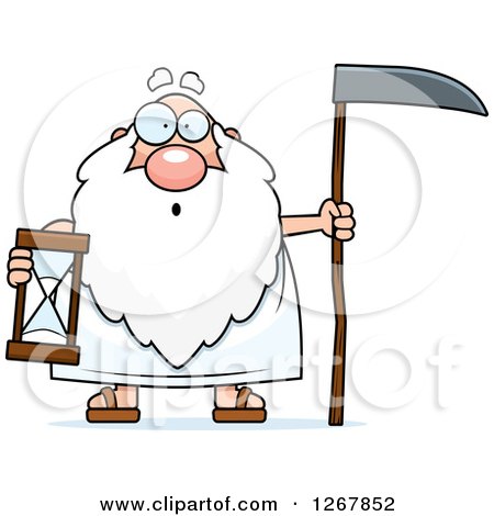 Clipart of a Surprised Father Time Senior Man Holding a Scythe and Hourglass - Royalty Free Vector Illustration by Cory Thoman