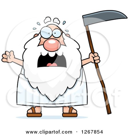 Clipart of a Scared Screaming Father Time Senior Man Holding a Scythe - Royalty Free Vector Illustration by Cory Thoman