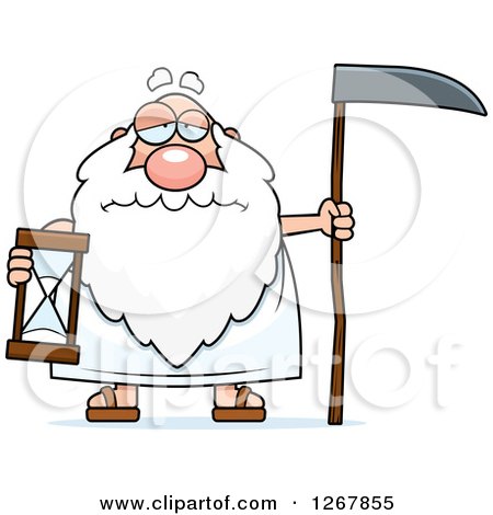 Clipart of a Sad Father Time Senior Man Holding an Hourglass and Scythe - Royalty Free Vector Illustration by Cory Thoman