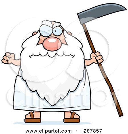 Clipart of a Mad Father Time Senior Man Holding a Scythe - Royalty Free Vector Illustration by Cory Thoman