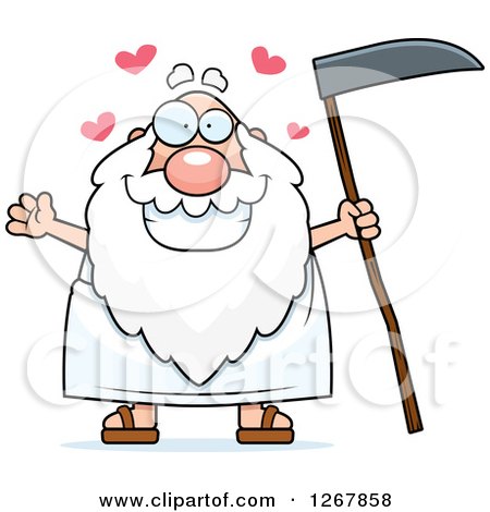 Clipart of a Loving Father Time Senior Man Holding a Scythe - Royalty Free Vector Illustration by Cory Thoman