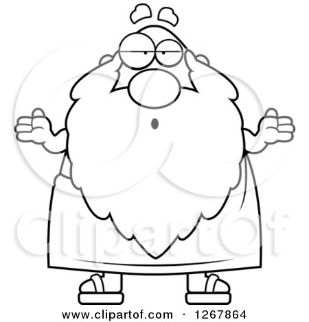 Clipart of a Black and White Careless Shrugging Father Time Senior Man - Royalty Free Vector Illustration by Cory Thoman