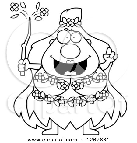 Clipart of a Black and White Smart Chubby Mother Nature or Hippie Woman with an Idea - Royalty Free Vector Illustration by Cory Thoman