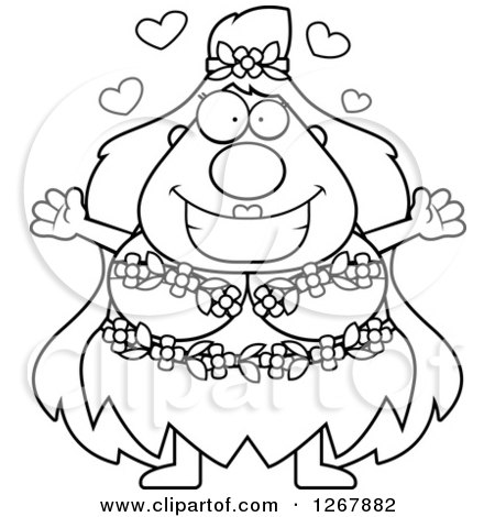 Clipart of a Black and White Loving Chubby Mother Nature or Hippie Woman with Open Arms - Royalty Free Vector Illustration by Cory Thoman
