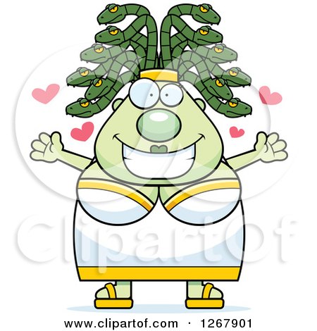 Clipart of a Loving Chubby Gorgon Medusa Woman with Snake Hair - Royalty Free Vector Illustration by Cory Thoman