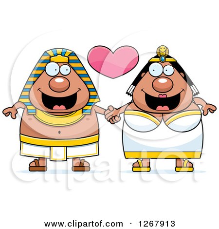Clipart of a Happy Chubby Egyptian Pharaoh Couple Holding Hands - Royalty Free Vector Illustration by Cory Thoman