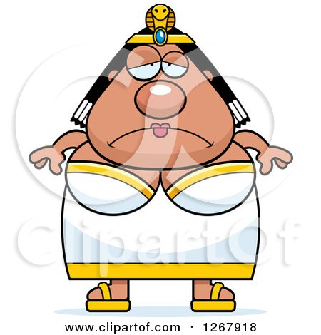Clipart of a Depressed Chubby Cleopatra Egyptian Pharaoh Woman - Royalty Free Vector Illustration by Cory Thoman