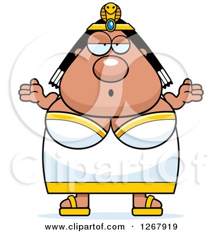 Clipart of a Careless Shrugging Chubby Cleopatra Egyptian Pharaoh Woman - Royalty Free Vector Illustration by Cory Thoman