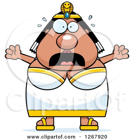 Clipart of a Scared Screaming Chubby Cleopatra Egyptian Pharaoh Woman - Royalty Free Vector Illustration by Cory Thoman