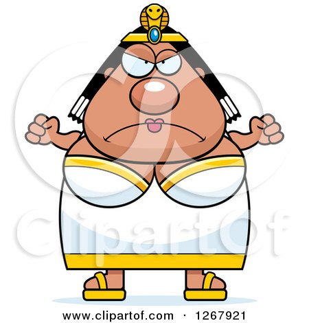 Clipart of an Angry Chubby Cleopatra Egyptian Pharaoh Woman with Balled Fists - Royalty Free Vector Illustration by Cory Thoman
