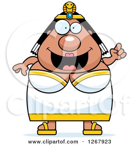 Clipart of a Smart Chubby Cleopatra Egyptian Pharaoh Woman with an Idea - Royalty Free Vector Illustration by Cory Thoman
