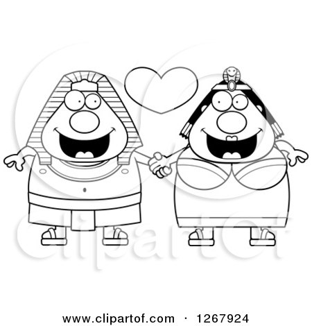 Clipart of a Black and White Happy Chubby Egyptian Pharaoh Couple Holding Hands - Royalty Free Vector Illustration by Cory Thoman