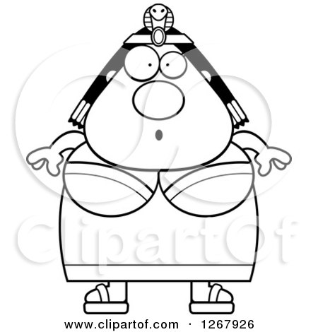 Clipart of a Black and White Surprised Gasping Chubby Cleopatra Egyptian Pharaoh Woman - Royalty Free Vector Illustration by Cory Thoman