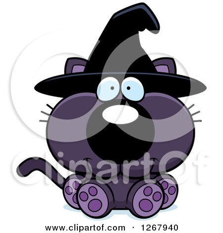 Clipart of a Happy Purple Halloween Witch Cat Sitting - Royalty Free Vector Illustration by Cory Thoman