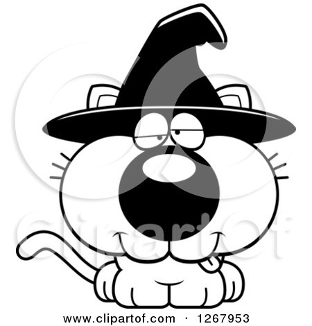 Clipart of a Black and White Drunk Halloween Witch Cat - Royalty Free Vector Illustration by Cory Thoman