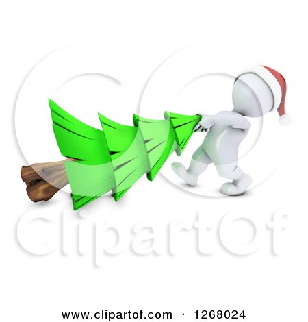 Clipart of a 3d White Man Dragging a Christmas Tree - Royalty Free Illustration by KJ Pargeter