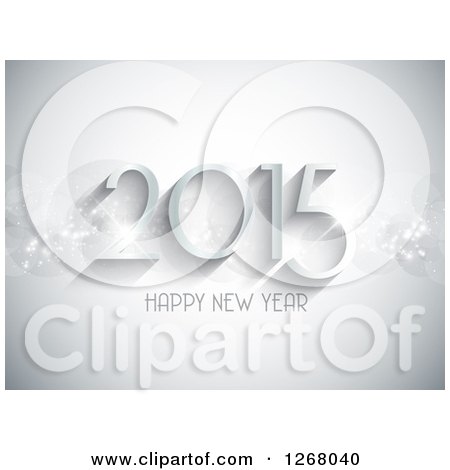 Clipart of a 3d 2015 Happy New Year Greeting over Gray with Sparkles - Royalty Free Vector Illustration by KJ Pargeter