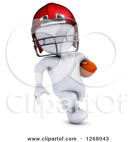 Clipart of a 3d White Man Running with a Football - Royalty Free Illustration by KJ Pargeter