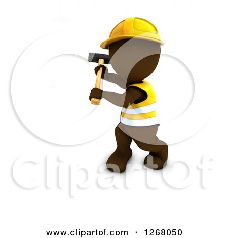 Clipart of a 3d Brown Man Construction Worker Swinging a Sledgehammer - Royalty Free Illustration by KJ Pargeter
