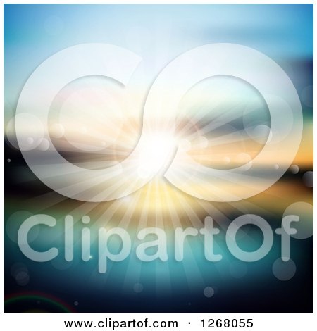 Clipart of a Blurred Ocean Sunset with Rays and Flares - Royalty Free Vector Illustration by KJ Pargeter