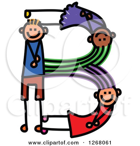 Clipart of a Stick Boy and Girl Forming Capital Letter B - Royalty Free Vector Illustration by Prawny