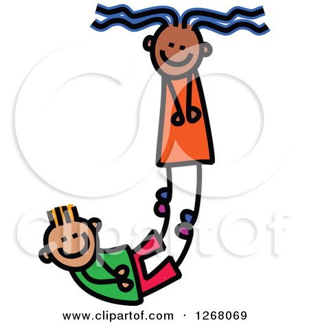 Clipart of a Stick Boy and Girl Forming Capital Letter J - Royalty Free Vector Illustration by Prawny