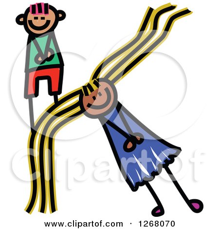 Clipart of a Stick Boy and Girl Forming Capital Letter K - Royalty Free Vector Illustration by Prawny