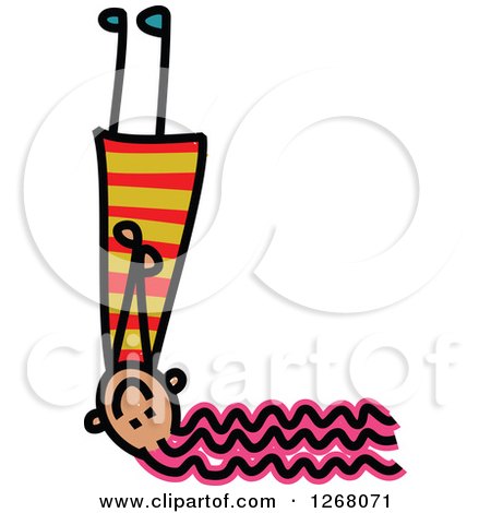 Clipart of a Stick Girl Forming Capital Letter L - Royalty Free Vector Illustration by Prawny