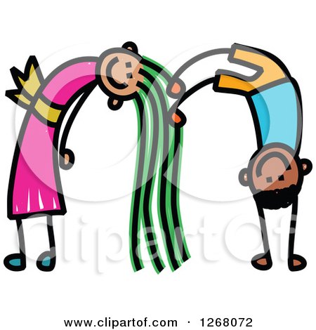 Clipart of a Stick Boy and Girl Forming Letter M - Royalty Free Vector Illustration by Prawny