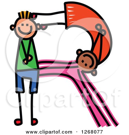 Clipart of a Stick Boy and Girl Forming Capital Letter R - Royalty Free Vector Illustration by Prawny