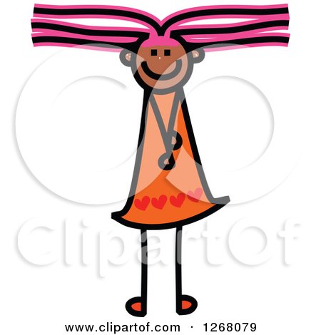 Clipart of a Stick Girl Forming Capital Letter T - Royalty Free Vector Illustration by Prawny