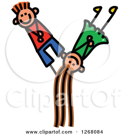 Clipart of a Stick Boy and Girl Forming Capital Letter Y - Royalty Free Vector Illustration by Prawny