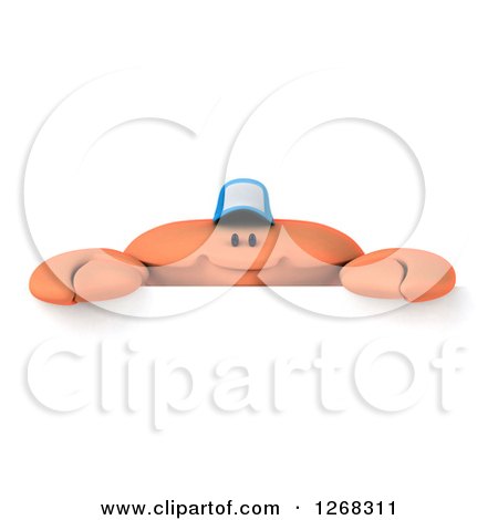 Clipart of a 3d Crab Wearing a Baseball Cap over a Sign - Royalty Free Illustration by Julos