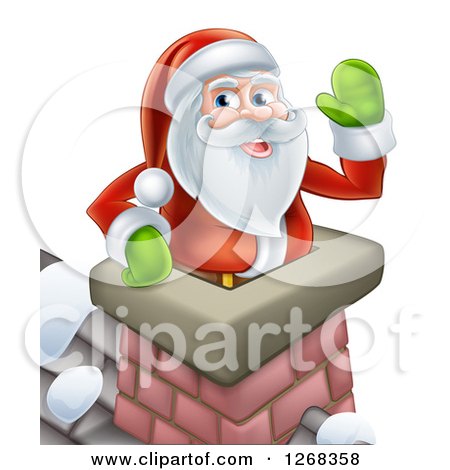 Clipart of Santa Clause Waving in a Chimney on Christmas Eve - Royalty Free Vector Illustration by AtStockIllustration