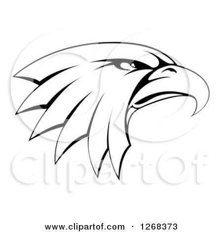 Clipart of a Black and White Bald Eagle Head in Profile - Royalty Free Vector Illustration by AtStockIllustration