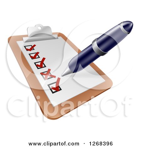 Clipart of a Pen Checking off a List on a Clipboard - Royalty Free Vector Illustration by AtStockIllustration