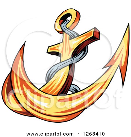 Clipart of a Golden Ships Anchor and Rope 3 - Royalty Free Vector Illustration by Vector Tradition SM