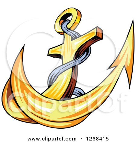 Clipart of a Golden Ships Anchor and Rope - Royalty Free Vector Illustration by Vector Tradition SM